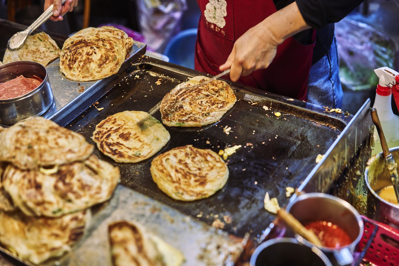 scallion pancakes on grill